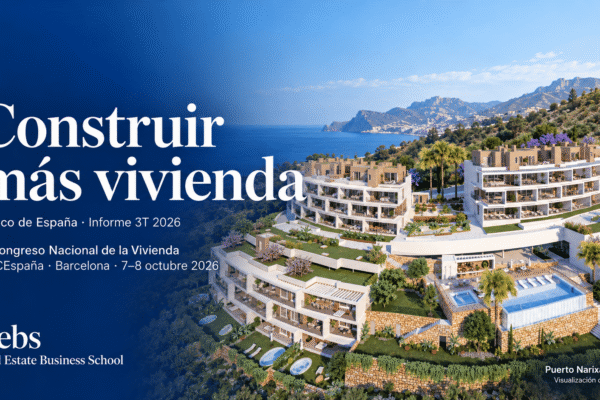 Profesionales revisan planos junto a una promoción residencial para construir más vivienda.